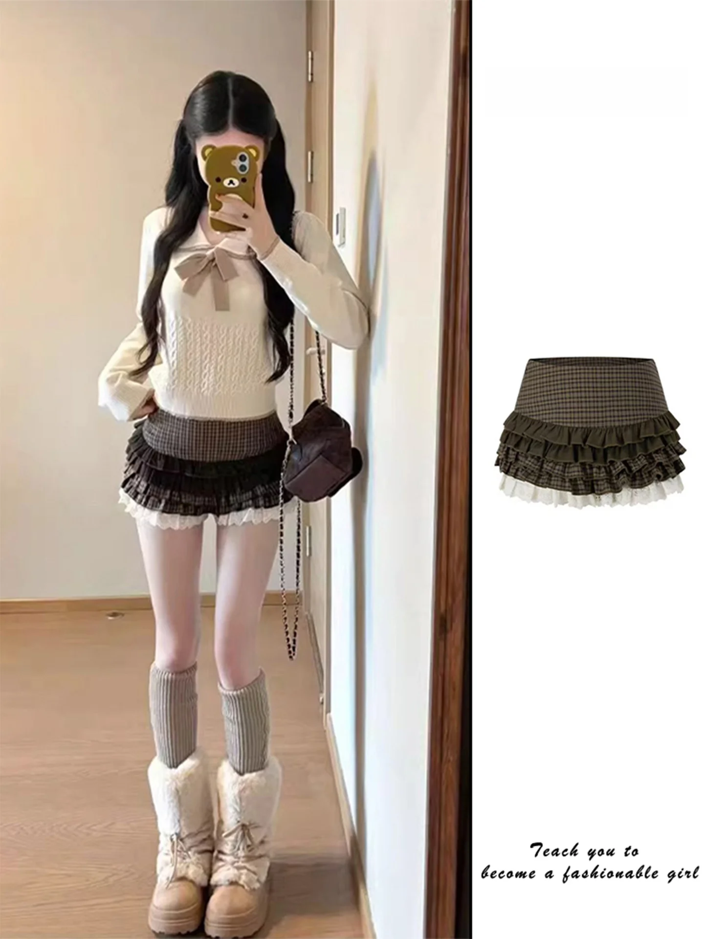 Коричневая замшевая юбка в стиле ретро Ce, женская весенне-осенняя пряная клетчатая кружевная плиссированная юбка, пышная юбка с узлом
Коричневая замшевая юбка в стиле ретро Ce, женская весенне-осенняя пряная клетчатая кружевная плиссированная юбка, пышная юбка с узлом