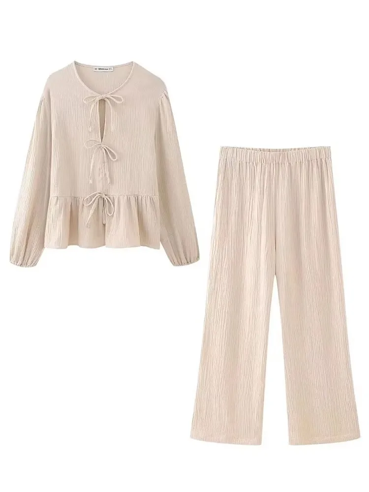 HH Shirts Pant Sets For Women Elegant Solid Long Sleeve O-Neck Lace Up Blouse Loose Trousers Suit 2024 Spring Casual Outfit
HH Shirts Pant Sets For Women Elegant Solid Long Sleeve O-Neck Lace Up Blouse Loose Trousers Suit 2024 Spring Casual Outfit