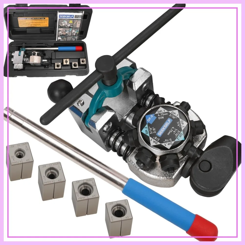 Professional Brake Line Flaring Tool Kit for 45° Single, Double & Bubble Flares, 3/16-3/8 in & 4.75mm Steel Copper Tubing
Professional Brake Line Flaring Tool Kit for 45° Single, Double & Bubble Flares, 3/16-3/8 in & 4.75mm Steel Copper Tubing
