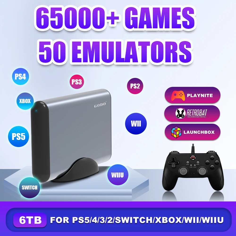 6TB Portable Gaming HDD for PS5/Switch/Xbox/PS4/PS3/PS2/Wii/WiiU Video Game Console with 65000+Gmes Playnite&Launchbox&Retrobat
6TB Portable Gaming HDD for PS5/Switch/Xbox/PS4/PS3/PS2/Wii/WiiU Video Game Console with 65000+Gmes Playnite&Launchbox&Retrobat