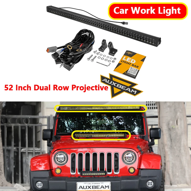 Auxbeam Car Led Light 52 Inch Dual Row Projective Texture Mapping Anti-Glare LED Light Bar with DT Wiring Harness Work Light
Auxbeam Car Led Light 52 Inch Dual Row Projective Texture Mapping Anti-Glare LED Light Bar with DT Wiring Harness Work Light