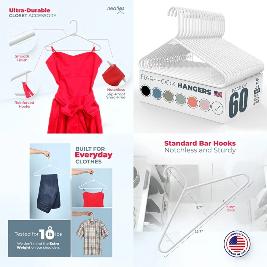 Plastic Hangers 50 Pack 60 Count Made in The USA 6lb Capacity Standard Clothes Hangers with Strap Hooks for Dresses, Lingerie,
Plastic Hangers 50 Pack 60 Count Made in The USA 6lb Capacity Standard Clothes Hangers with Strap Hooks for Dresses, Lingerie,