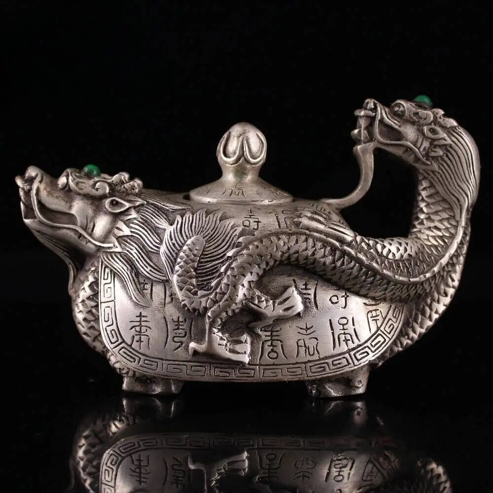 5.8Inch Old Chinese Pure Copper Silver-Plated Dragon Turtle Jar Inlaid With Gemstones
5.8Inch Old Chinese Pure Copper Silver-Plated Dragon Turtle Jar Inlaid With Gemstones