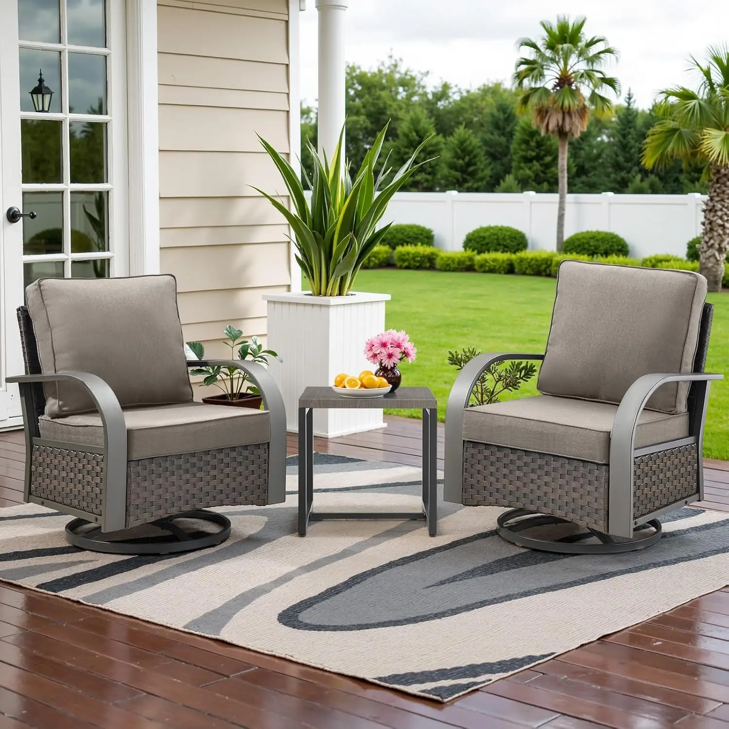 Outdoor Swivel Rocker Patio Chairs Set of 2, 3 Piece Wicker Patio Bistro Set with Metals Side Table and Comfort High, Custom
Outdoor Swivel Rocker Patio Chairs Set of 2, 3 Piece Wicker Patio Bistro Set with Metals Side Table and Comfort High, Custom