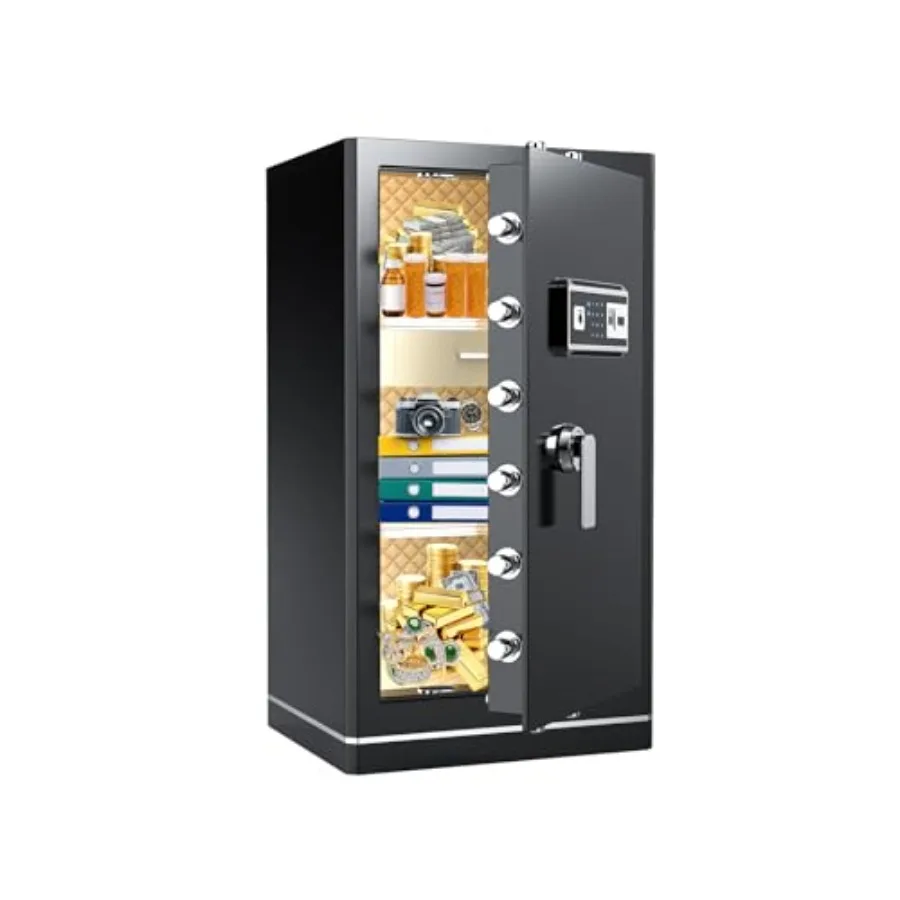 Home use, steel, black, 8.1 cuft large fireproof waterproof safe with programmable keypad, built-in drawers, removable dividers
Home use, steel, black, 8.1 cuft large fireproof waterproof safe with programmable keypad, built-in drawers, removable dividers