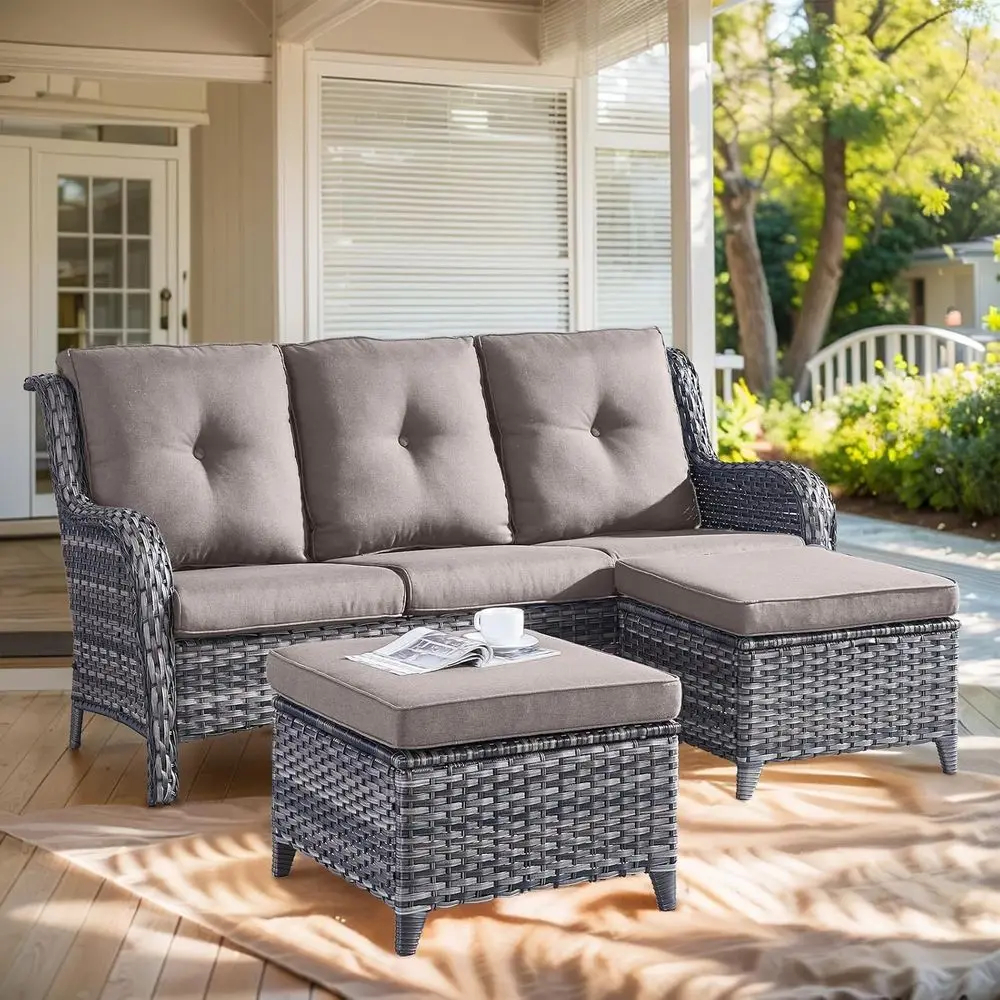 3 Seater Rattan Wicker Sofa Set with Ottoman for Patio, Deck, Garden, or Backyard - Grey
3 Seater Rattan Wicker Sofa Set with Ottoman for Patio, Deck, Garden, or Backyard - Grey