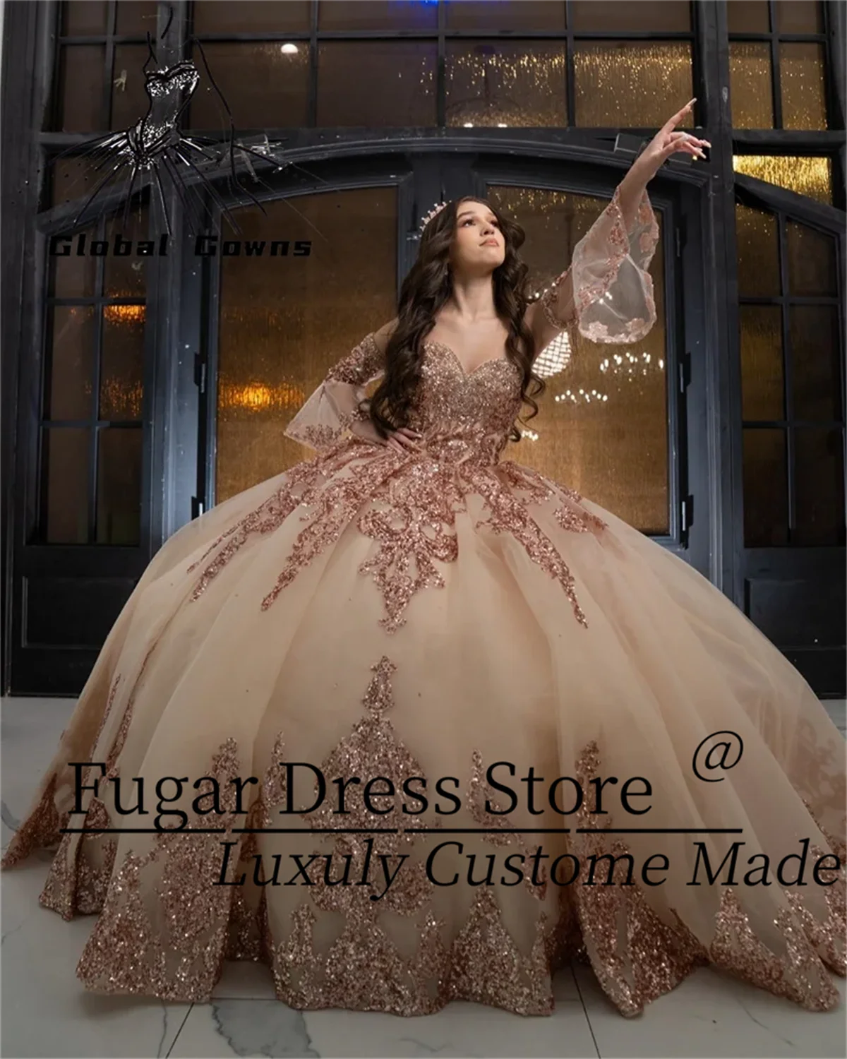 Customized Mexico Rose Gold Sequin Quinceanera Dresse Luxuly Bead Plus Size Corset Prom Dress Ruffle Ball Gown Vestidos de novia
Customized Mexico Rose Gold Sequin Quinceanera Dresse Luxuly Bead Plus Size Corset Prom Dress Ruffle Ball Gown Vestidos de novia