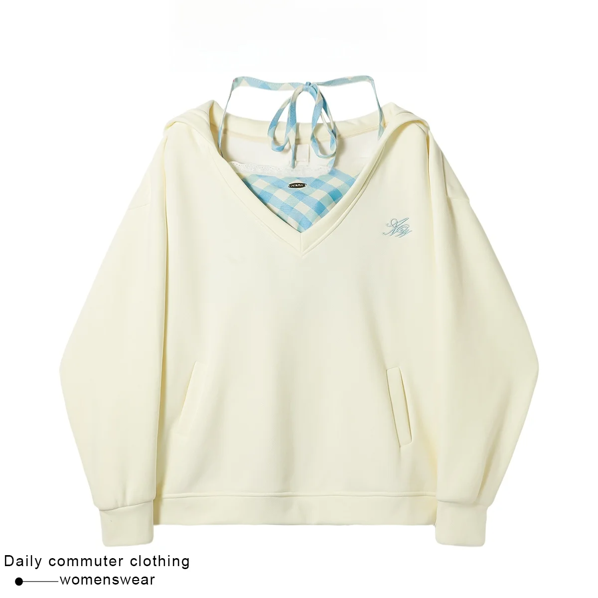 Coshehkg Sweet V-Neck Hoodie And Blue Plaid Strap Set Women's New Winter Loose Versatile Top Fashionable Two-Piece Set
Coshehkg Sweet V-Neck Hoodie And Blue Plaid Strap Set Women's New Winter Loose Versatile Top Fashionable Two-Piece Set