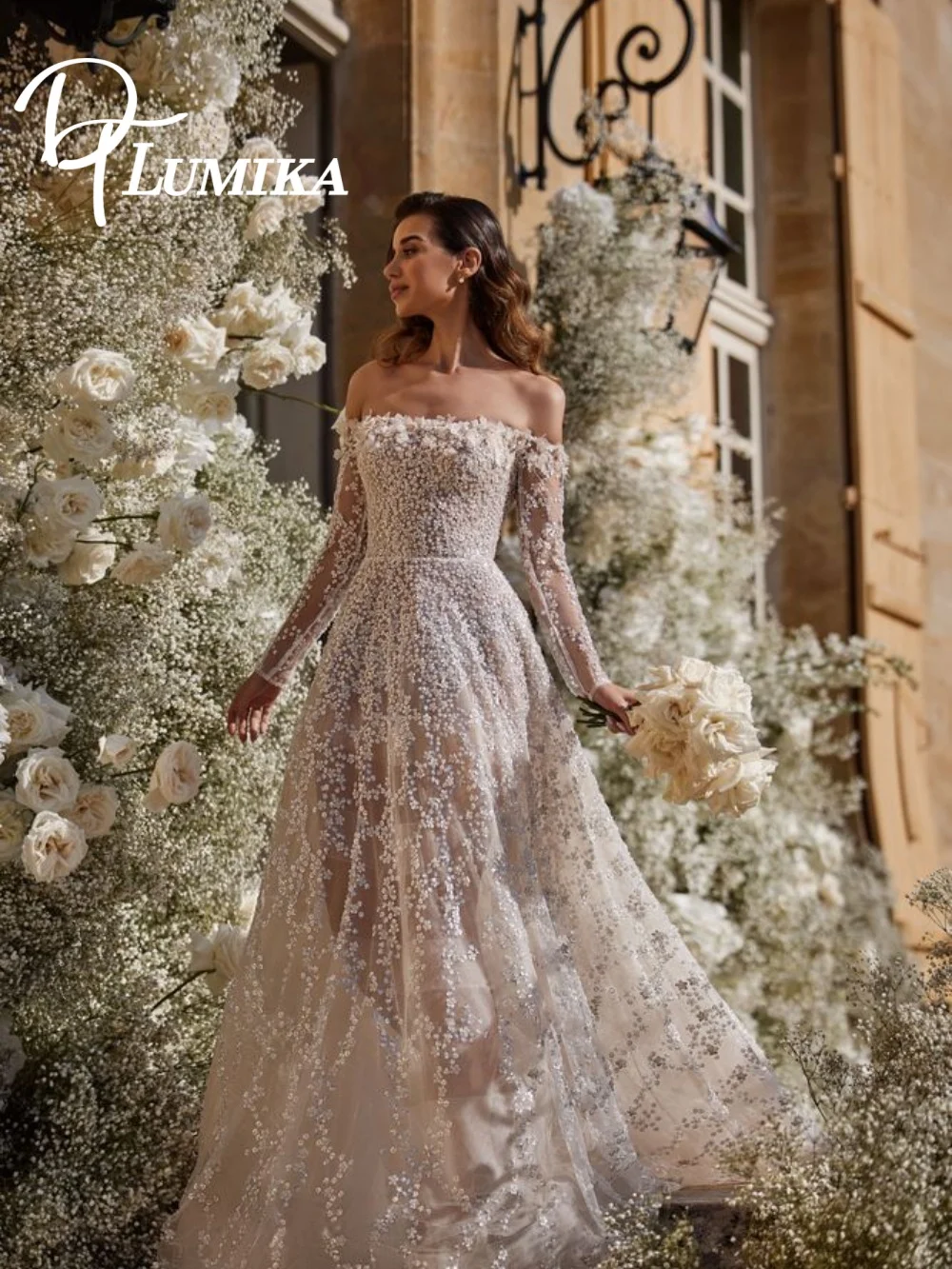 Romantic Off-Shoulder Wedding Dress Elegant Long-Sleeved Bridal Gown Sexy Lace Applique Floor-Length Customized
Romantic Off-Shoulder Wedding Dress Elegant Long-Sleeved Bridal Gown Sexy Lace Applique Floor-Length Customized