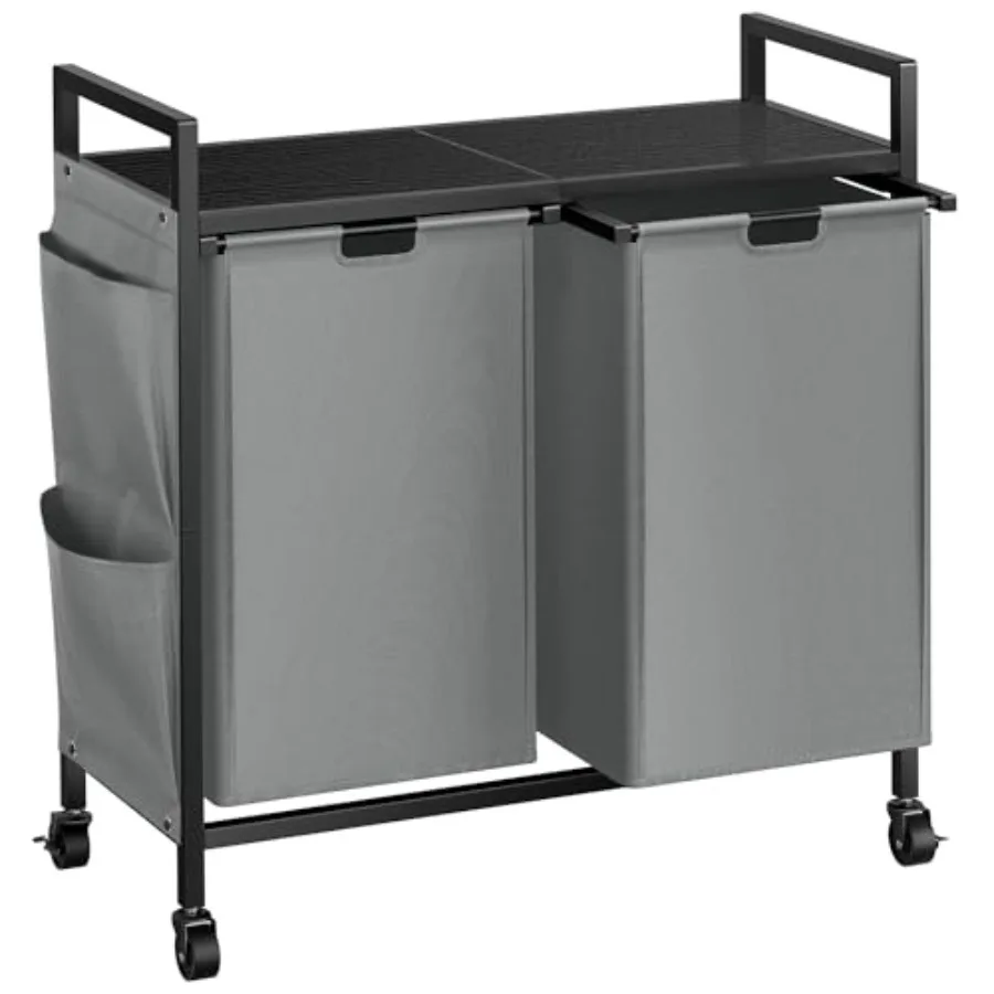 Double Laundry Hamper with Lid Rolling Iron Laundry Basket with Wheels Top Shelf 2 Removable Bags for Sorting Clothes Large Gra
Double Laundry Hamper with Lid Rolling Iron Laundry Basket with Wheels Top Shelf 2 Removable Bags for Sorting Clothes Large Gra