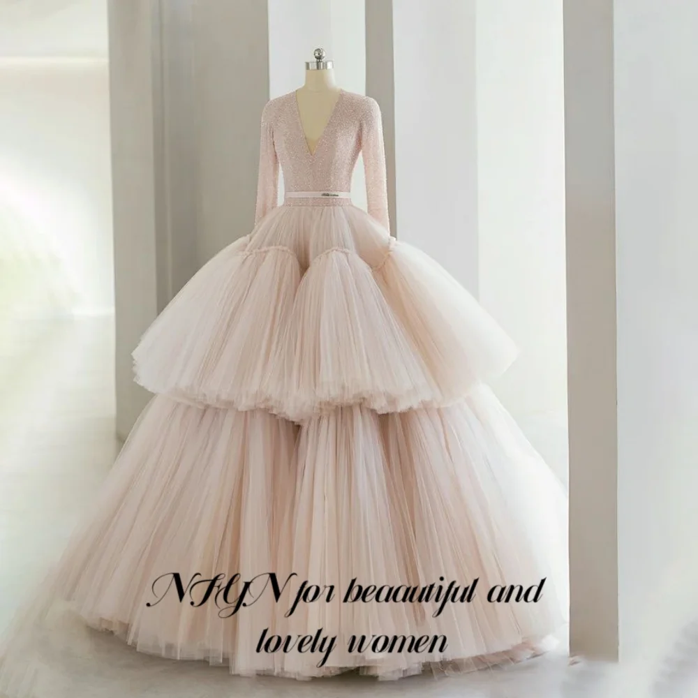 NFYN Pink Elegant Prom Dresses Deep V-Neck Shiny Sequins Prom Gown Pleating Layered Evening Dresses robes de soirée Customized
NFYN Pink Elegant Prom Dresses Deep V-Neck Shiny Sequins Prom Gown Pleating Layered Evening Dresses robes de soirée Customized