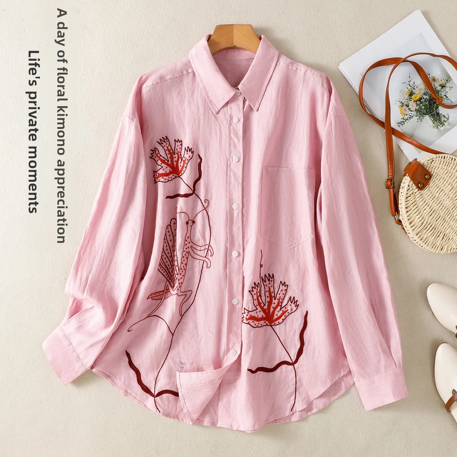 Ele Pink Embroidered Long Sve irt Женская однотонная мода Осенний тренд Легкая роскошная повседневная свободная посадка C...
Ele Pink Embroidered Long Sve irt Женская однотонная мода Осенний тренд Легкая роскошная повседневная свободная посадка C...