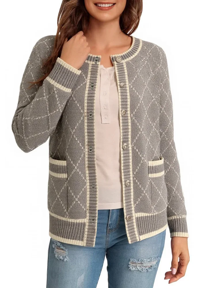 Autumn Winter Long Sleeve Knitted Cardigan Sweater Women Casual Loose Fashion Plaid Sweater Coat Pockets Elegant Winter Clothes
Autumn Winter Long Sleeve Knitted Cardigan Sweater Women Casual Loose Fashion Plaid Sweater Coat Pockets Elegant Winter Clothes