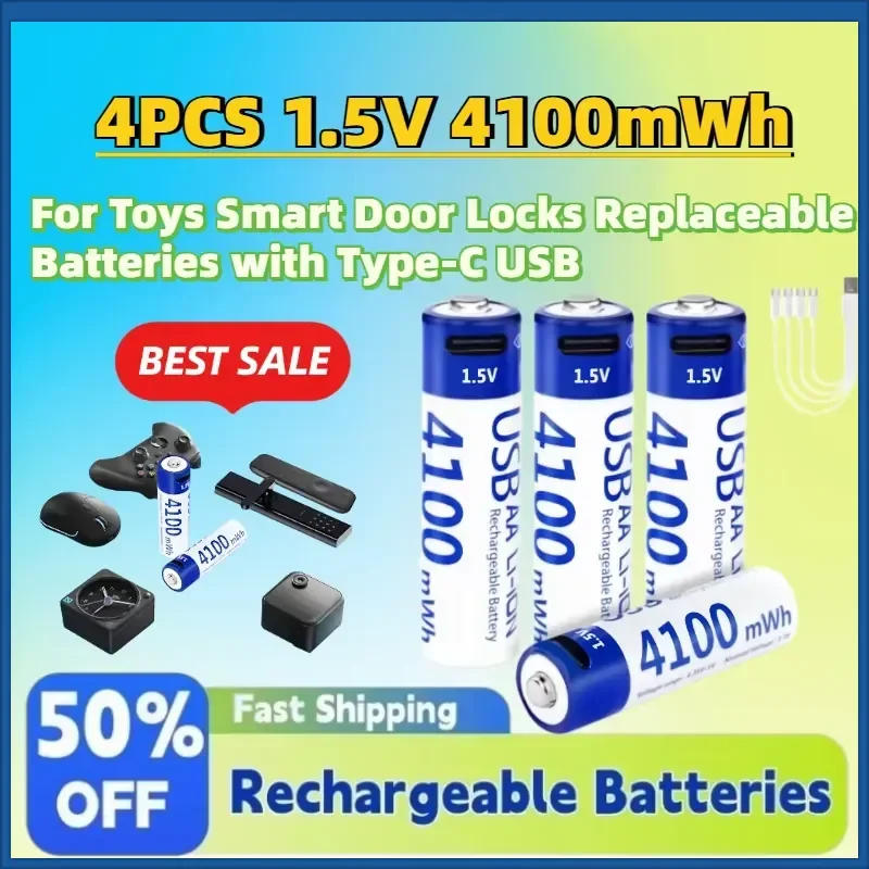 Upgrade 4PCS 1.5V 4100mWh Replacement Lithium Battery Suitable for Toys Smart Door Locks Replaceable Batteries with Type-C
Upgrade 4PCS 1.5V 4100mWh Replacement Lithium Battery Suitable for Toys Smart Door Locks Replaceable Batteries with Type-C