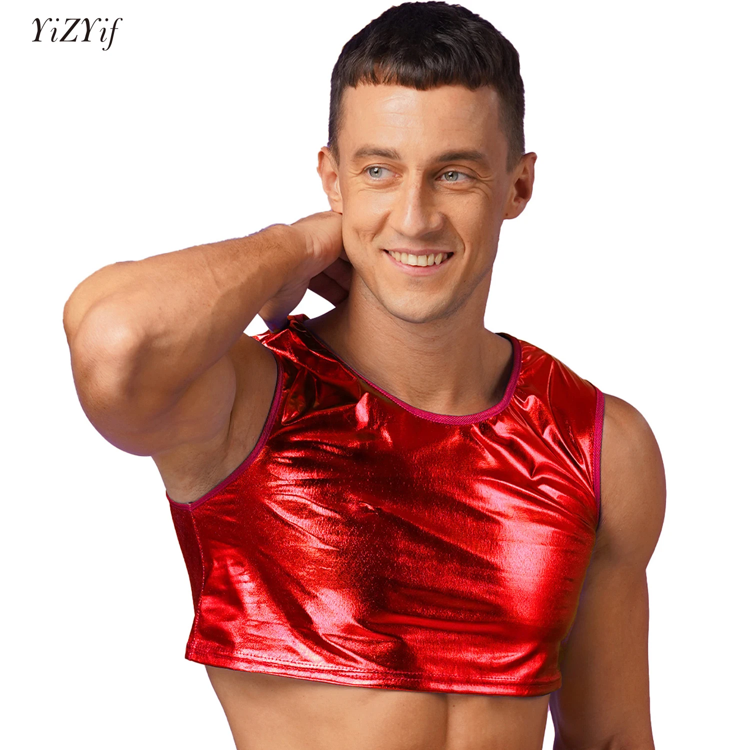Mens Shiny Metallic Tank Top Male Crop Top Fitness Costumes Sleeveless Tight Vest Top Club Dancing Shows Carnivals Clothes
Mens Shiny Metallic Tank Top Male Crop Top Fitness Costumes Sleeveless Tight Vest Top Club Dancing Shows Carnivals Clothes