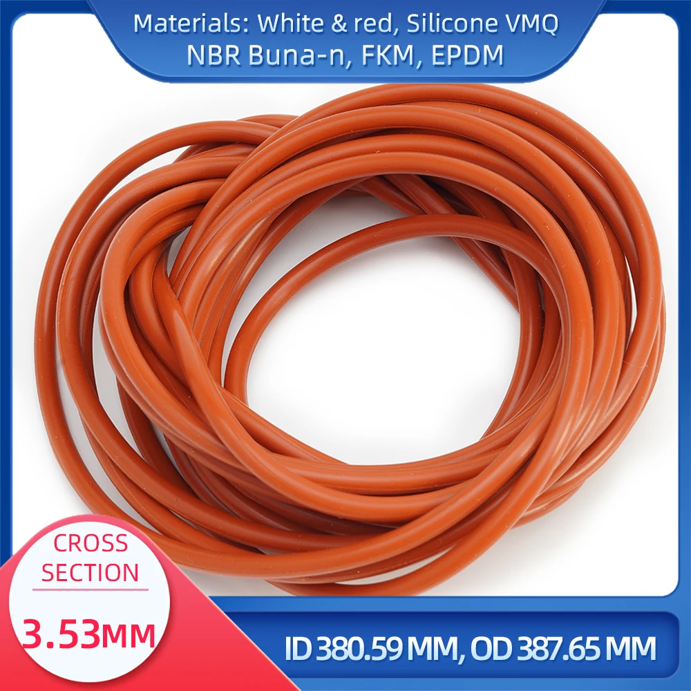 O Ring CS 3.53 mm ID 380.59 mm OD 387.65 mm Material With Silicone VMQ NBR FKM EPDM ORing Seal Gask
O Ring CS 3.53 mm ID 380.59 mm OD 387.65 mm Material With Silicone VMQ NBR FKM EPDM ORing Seal Gask
