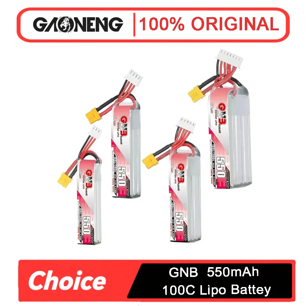 Gaoneng GNB 550mAh Lipo Battery - 2S/3S/4S/6S 100C (7.6V/11.4V/15.2V/22.8V) w/ XT30U-F Plug for RC FPV Racing Drones
Gaoneng GNB 550mAh Lipo Battery - 2S/3S/4S/6S 100C (7.6V/11.4V/15.2V/22.8V) w/ XT30U-F Plug for RC FPV Racing Drones
