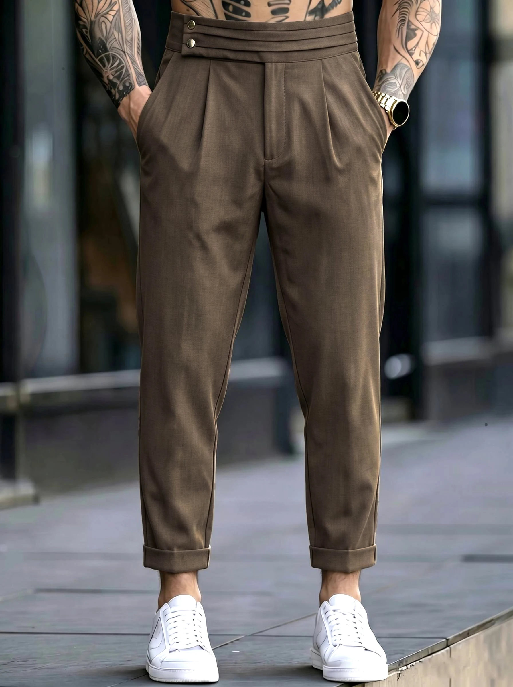 Luxury Men's Drapey Suit Pants, High-Waisted Button Waist, Wrinkle-Free Tapered Trousers
Luxury Men's Drapey Suit Pants, High-Waisted Button Waist, Wrinkle-Free Tapered Trousers
