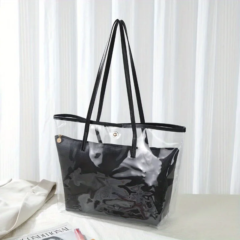 New simple transparent jelly bag with inner bag trendy simple shoulder handbag fashionable versatile solid color tote bag
New simple transparent jelly bag with inner bag trendy simple shoulder handbag fashionable versatile solid color tote bag