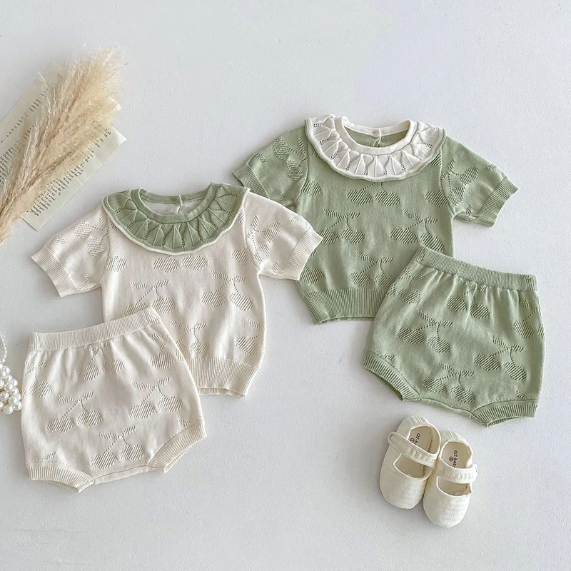 2024 New Summer Toddler Baby Girls Clothes Suit Short Sleeved Knitted Hollowing Out Top+Shorts Newborn Baby Girls Clothing Set
2024 New Summer Toddler Baby Girls Clothes Suit Short Sleeved Knitted Hollowing Out Top+Shorts Newborn Baby Girls Clothing Set