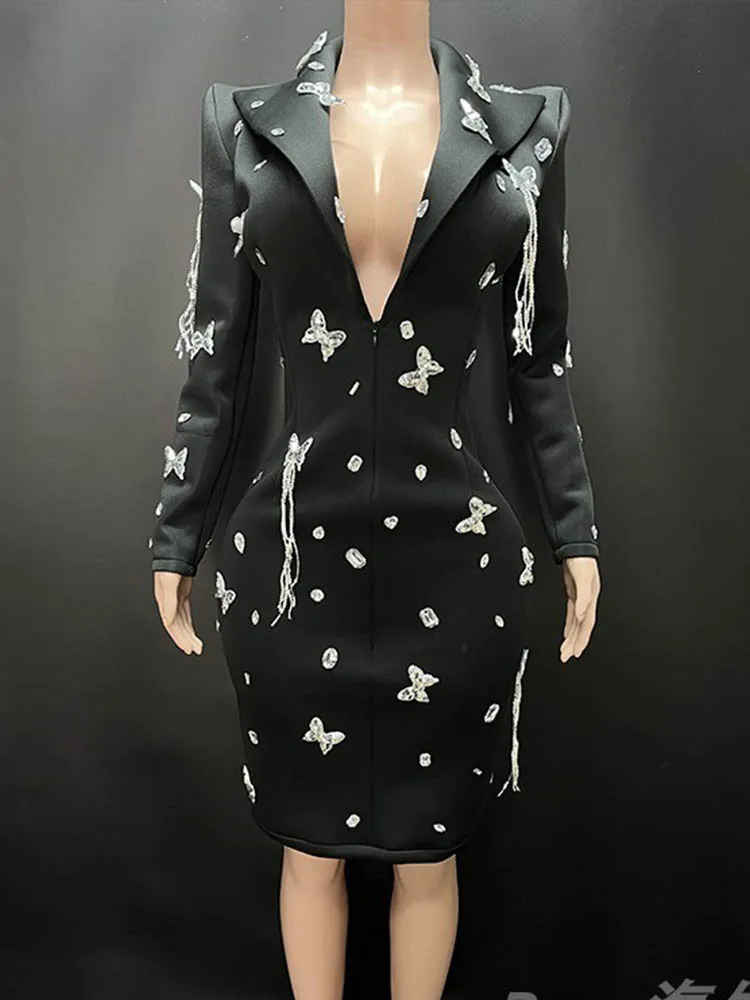 High Quality Rhinestone Butterfly Sexy Deep V-Neck Hip Hugging Suit Skirt 2024 New Fashionable Custom Women'S Clothing
High Quality Rhinestone Butterfly Sexy Deep V-Neck Hip Hugging Suit Skirt 2024 New Fashionable Custom Women'S Clothing