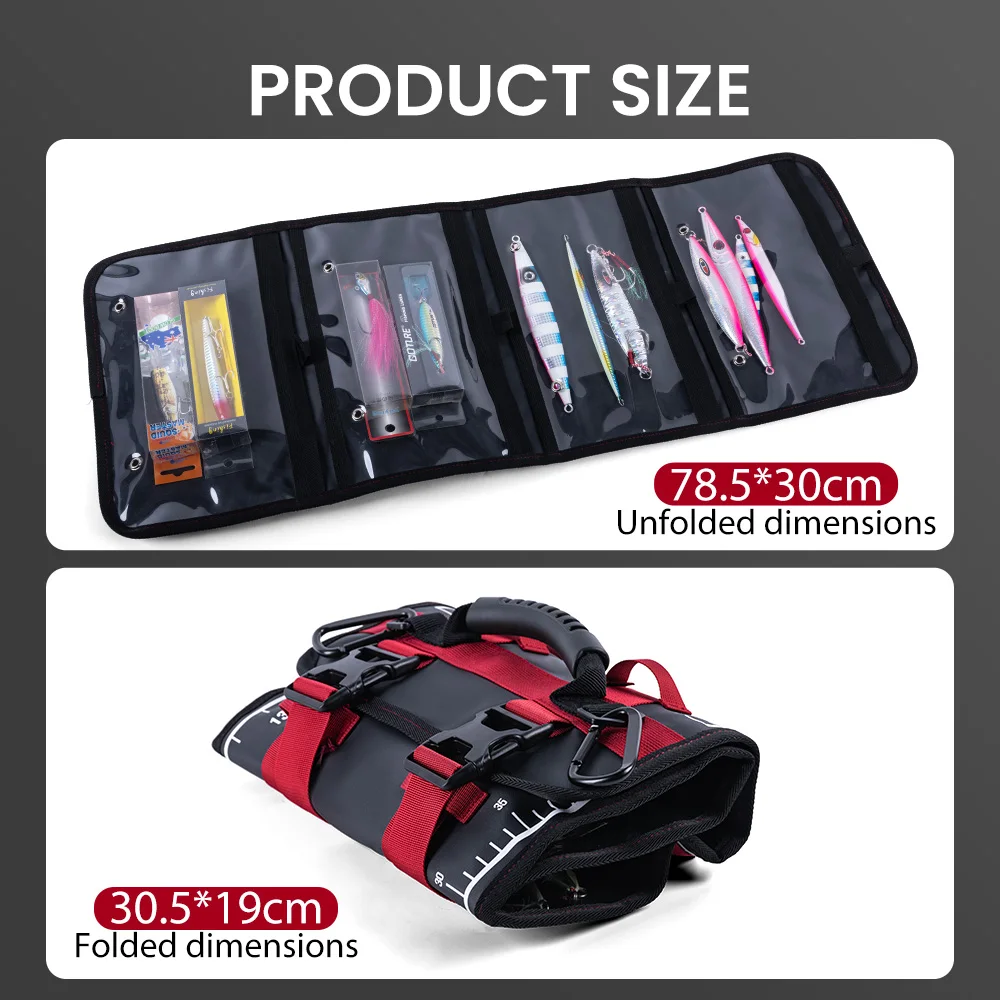 Goture 78.5x30cm Fishing Tackle Bag Waterproof Foldable Lure Organizer with 4 Clear Pockets,D-ring Non-slip Handle for Anglers
Goture 78.5x30cm Fishing Tackle Bag Waterproof Foldable Lure Organizer with 4 Clear Pockets,D-ring Non-slip Handle for Anglers