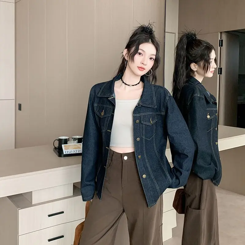 Retro Blue Denim Jacket Women's New Autumn Casual Lapel Short Coats Top
Retro Blue Denim Jacket Women's New Autumn Casual Lapel Short Coats Top