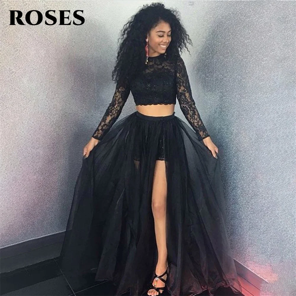 ROSES Black Lace Chic Woman Evening Dress Gown O Neck Full Sleeveless Ball Gown Side Split Night Dresses Gown robes de soirée
ROSES Black Lace Chic Woman Evening Dress Gown O Neck Full Sleeveless Ball Gown Side Split Night Dresses Gown robes de soirée