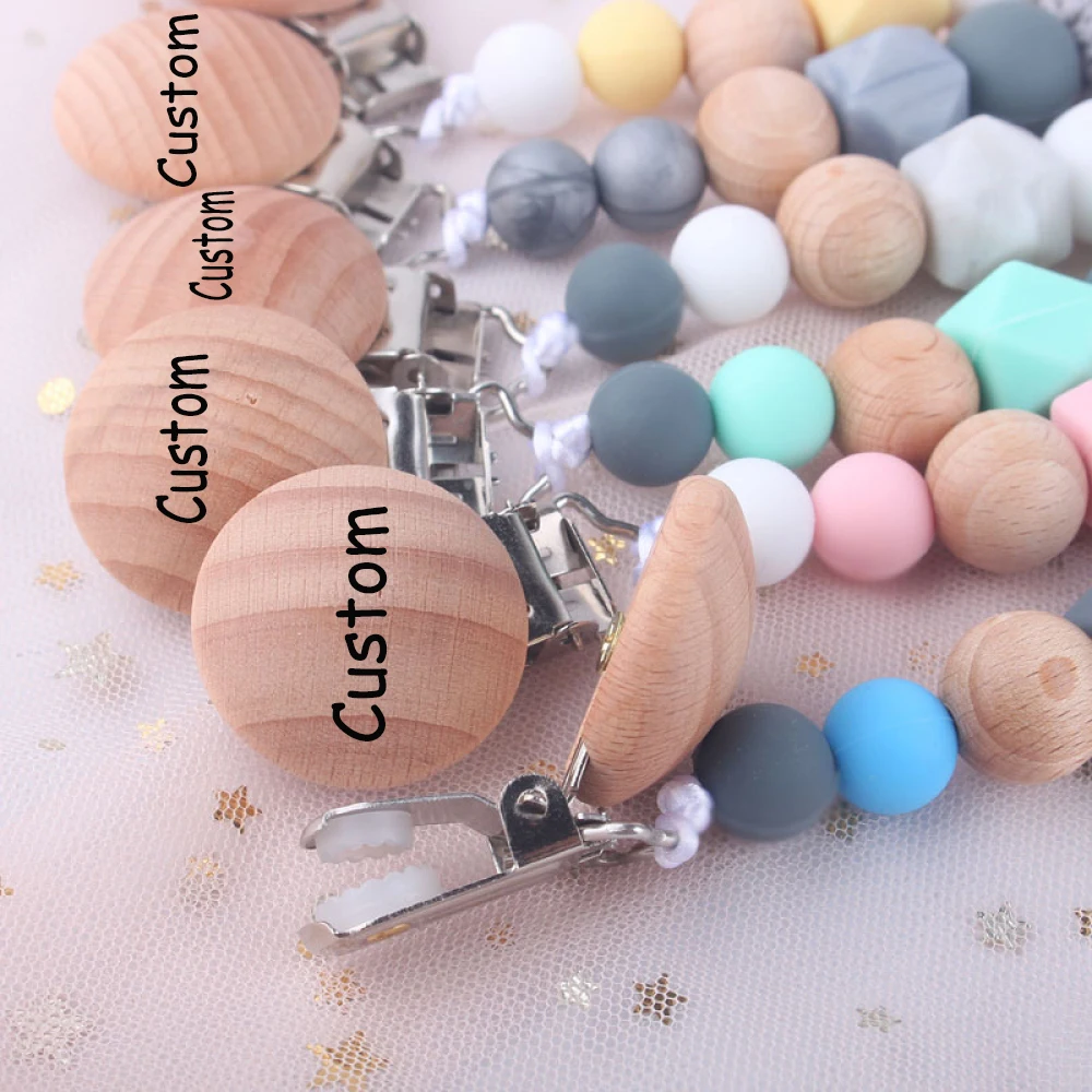 Customized Name Personalized Wooden Baby Pacifier Chain Clip Silicone Beads Dummy Nipple Holder Baby Teether Pendant Baby Gift
Customized Name Personalized Wooden Baby Pacifier Chain Clip Silicone Beads Dummy Nipple Holder Baby Teether Pendant Baby Gift