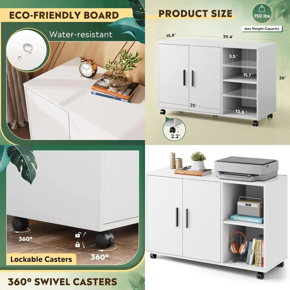 Белый офисный шкаф для документов с дверцей и полками, боковая подставка для принтера и хранения принадлежностей
Белый офисный шкаф для документов с дверцей и полками, боковая подставка для принтера и хранения принадлежностей