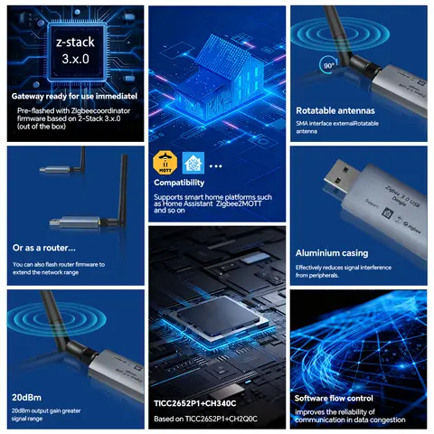 Zigbee3.0 USB Dongle plus pour Assistant domestique Zigbee2MQTT compatibilité des appareils à large plage Interface SMA