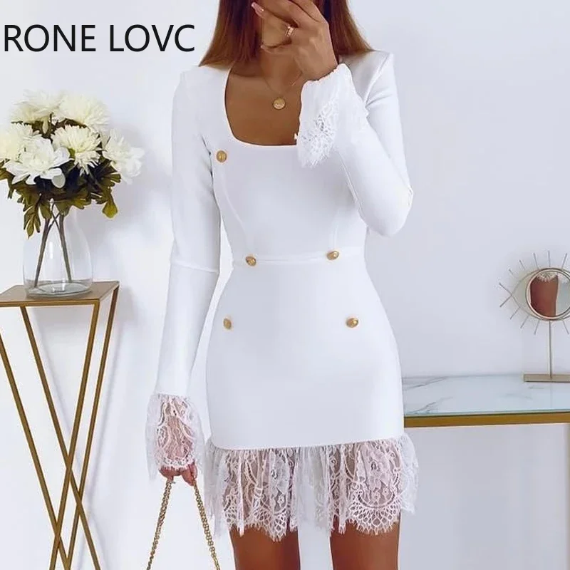 Women Elegant Lace Patchwork Square Collar Long Sleeves Sexy Bodycon Working Blazer Dress
Women Elegant Lace Patchwork Square Collar Long Sleeves Sexy Bodycon Working Blazer Dress