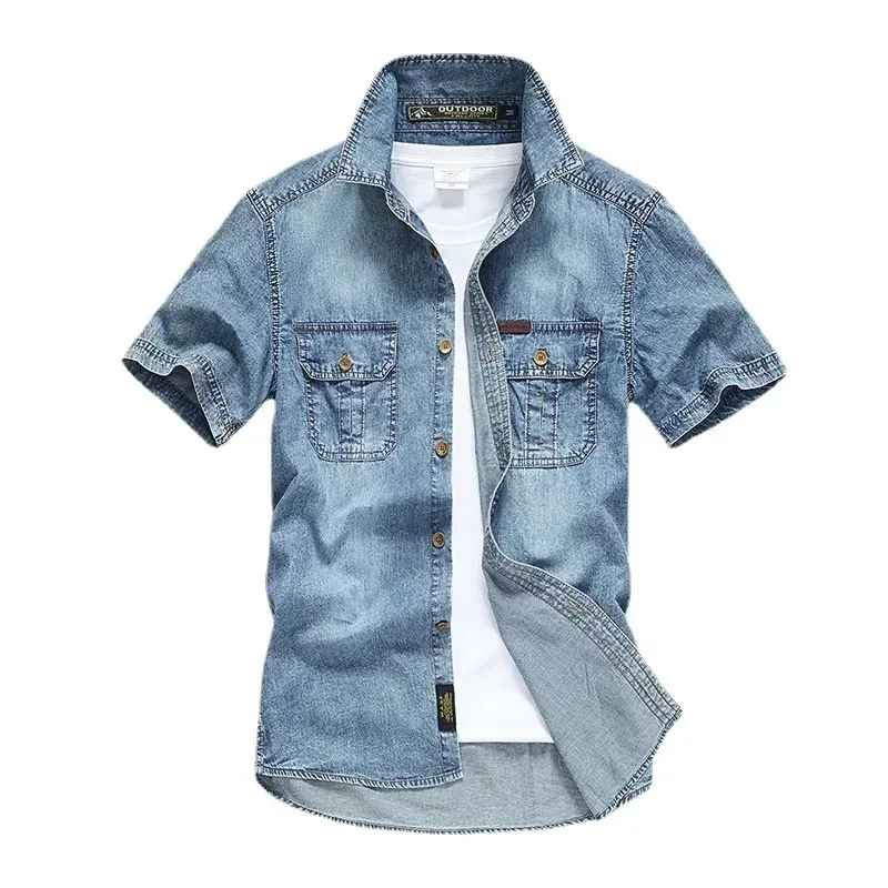 Men Multi pockets Denim Tooling Shirts New Summer Short Sleeve Blue Jeans Shirts High Quality Men Cotton Casual Shirts Size
Men Multi pockets Denim Tooling Shirts New Summer Short Sleeve Blue Jeans Shirts High Quality Men Cotton Casual Shirts Size