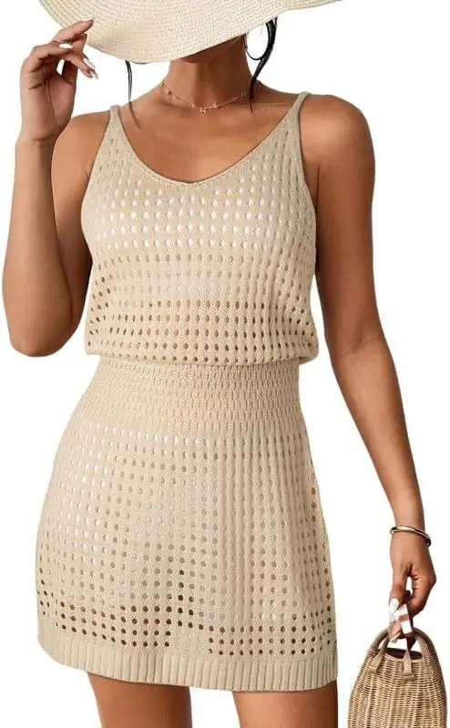 2025 Summer Beach Vacation Fashion Women's Mini Dress Casual Solid Color Round Neck Sexy Suspender Waist Hollow Knitted Dress
2025 Summer Beach Vacation Fashion Women's Mini Dress Casual Solid Color Round Neck Sexy Suspender Waist Hollow Knitted Dress