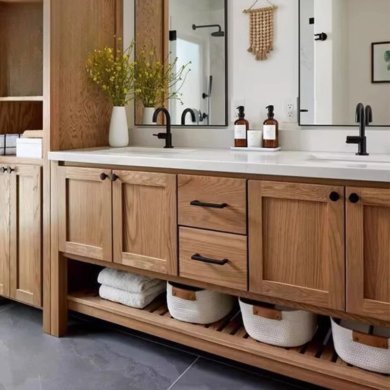 American floor-to-ceiling solid oak bathroom bathroom cabinet retro rock slab ceramic integrated wash basin basin
American floor-to-ceiling solid oak bathroom bathroom cabinet retro rock slab ceramic integrated wash basin basin