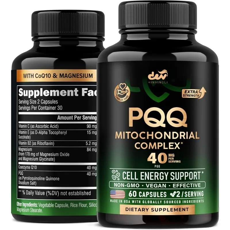 PQQ Coenzyme Q10 Supplement - Contains Magnesium, Vitamin C, E, and B2, 60 capsules
PQQ Coenzyme Q10 Supplement - Contains Magnesium, Vitamin C, E, and B2, 60 capsules