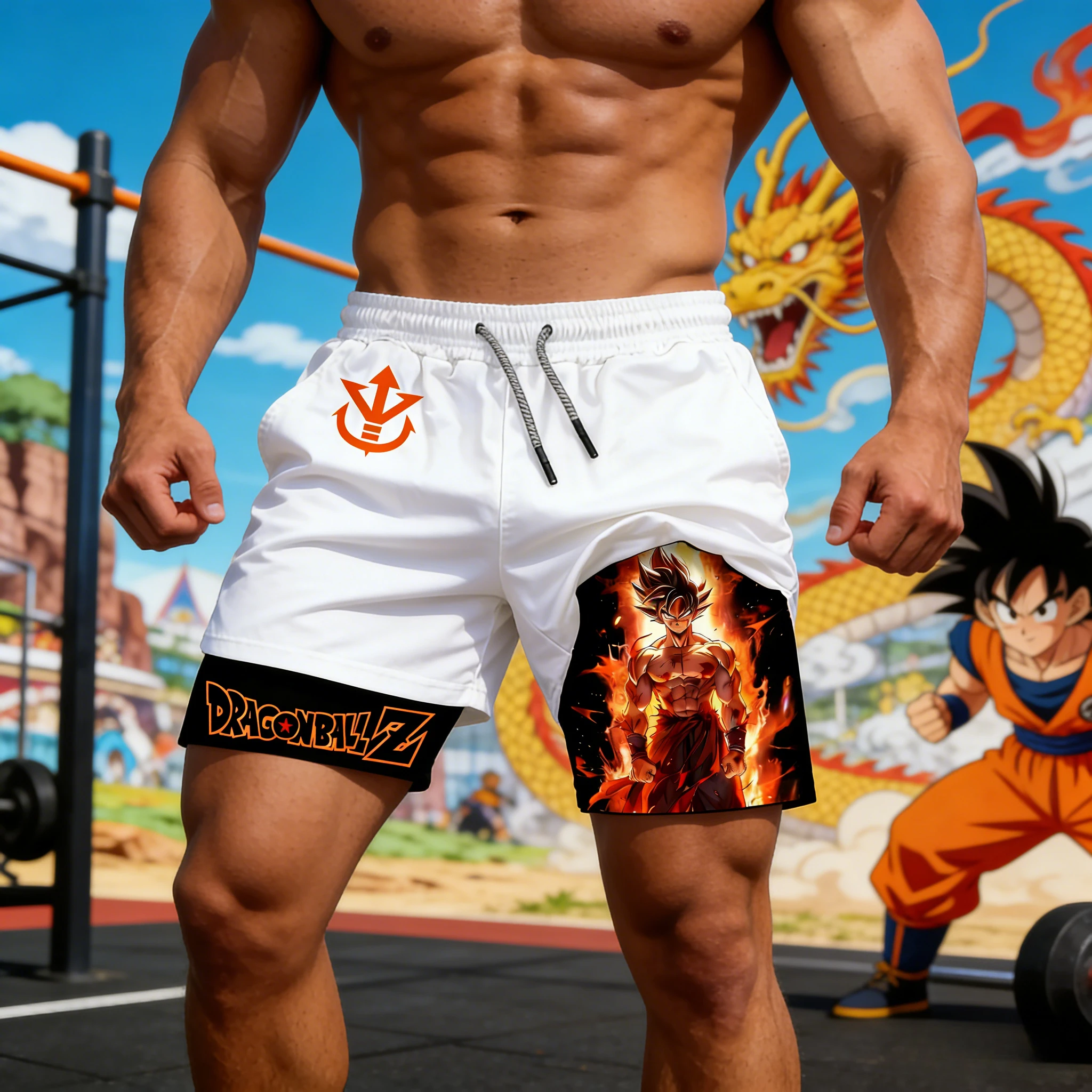 2026 Summer Dragon Ball Fake Two-Piece Shorts Men Retro Kaioken Goku Fire Aura Print Breathable Fitness Streetwear Unisex
2026 Summer Dragon Ball Fake Two-Piece Shorts Men Retro Kaioken Goku Fire Aura Print Breathable Fitness Streetwear Unisex