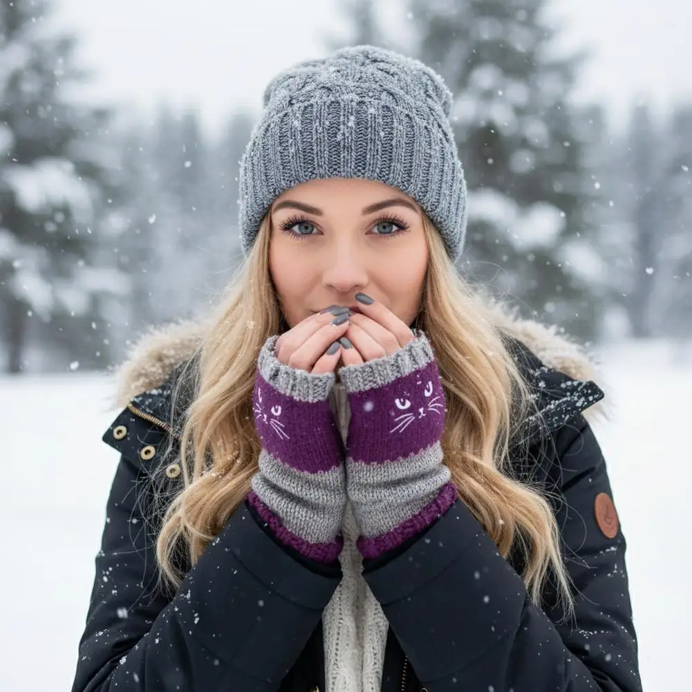 Cat Lover Fingerless Gloves,Knitted Warm Gloves with Cute Cat Pattern, Fashionable Casual Gloves for Women,Winter Gloves
Cat Lover Fingerless Gloves,Knitted Warm Gloves with Cute Cat Pattern, Fashionable Casual Gloves for Women,Winter Gloves