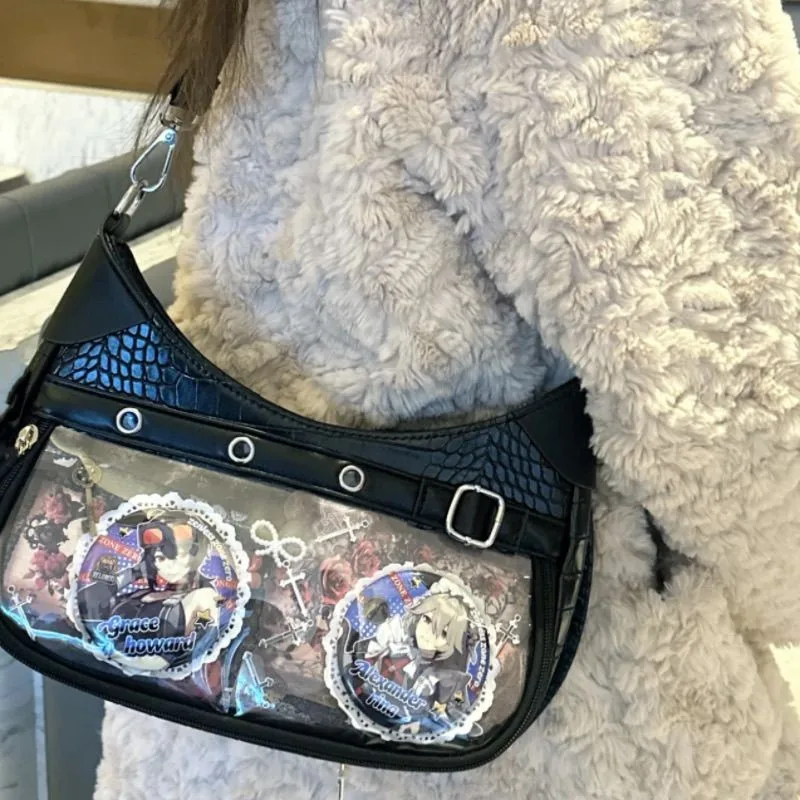 Винтажная черная сумка на цепочке, женская прозрачная сумка с изображением значка аниме, большая вместительная сумка на плечо, женские сумки через плечо Y2K Harajuku
Винтажная черная сумка на цепочке, женская прозрачная сумка с изображением значка аниме, большая вместительная сумка на плечо, женские сумки через плечо Y2K Harajuku