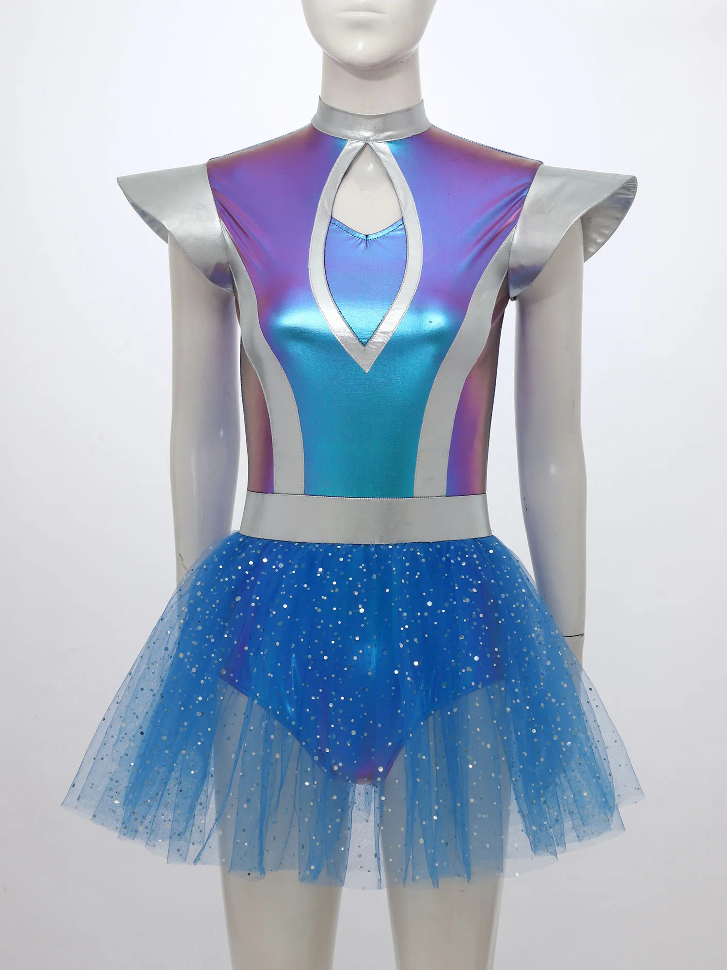 Women Alien Cosplay Dress Astronaut Costume Fly Sleeve Metallic Patchwork Tulle Skirted Dress for Halloween Space Themed Party
Women Alien Cosplay Dress Astronaut Costume Fly Sleeve Metallic Patchwork Tulle Skirted Dress for Halloween Space Themed Party