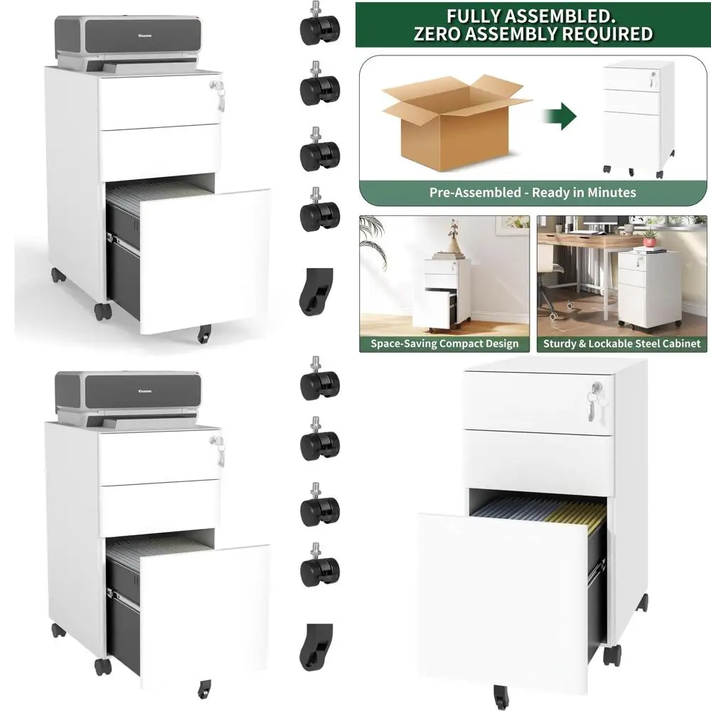 Надежный стальной шкаф для документов на колесиках, белый, с 3 ящиками (2 неглубоких и 1 глубокий), с защитой от опрокидывания
Надежный стальной шкаф для документов на колесиках, белый, с 3 ящиками (2 неглубоких и 1 глубокий), с защитой от опрокидывания