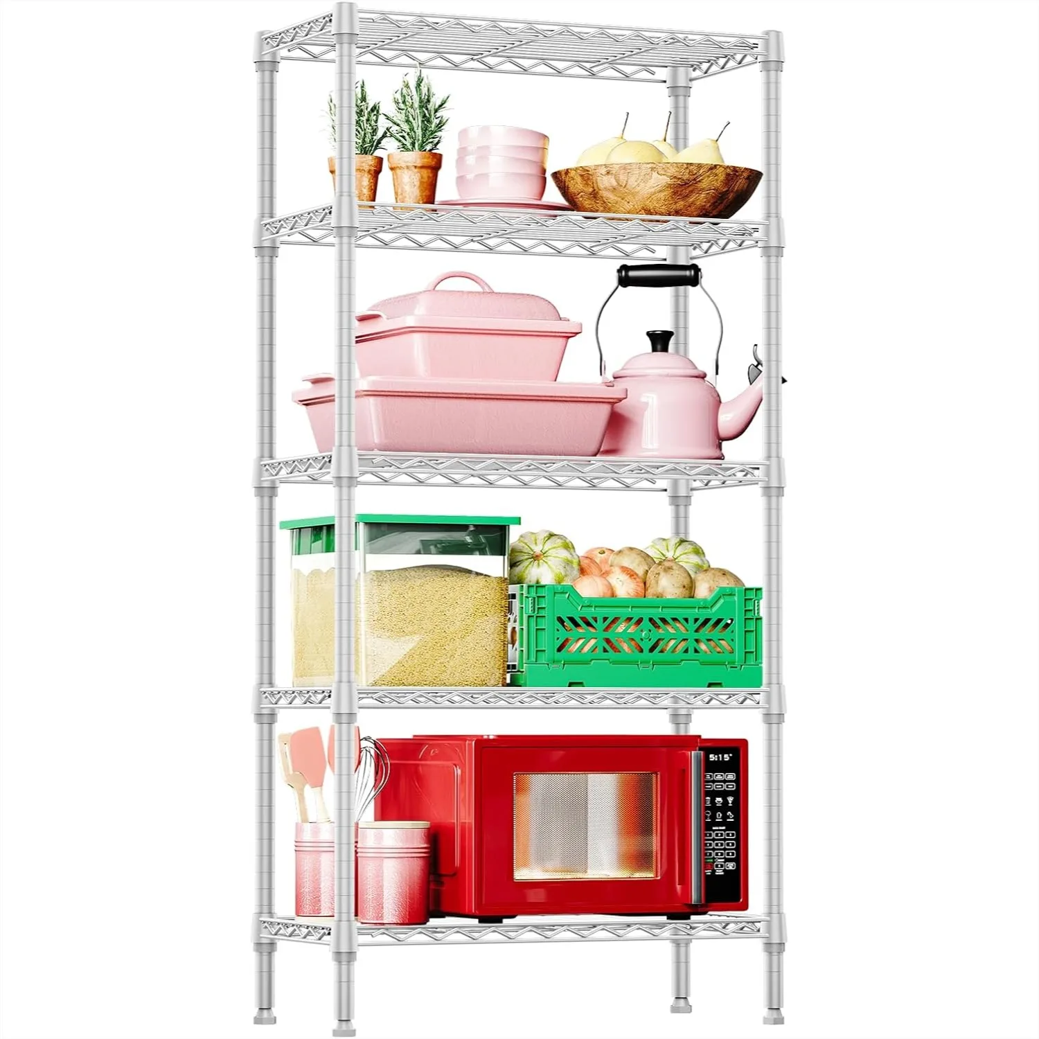 5 Tier Metal Storage Shelves, Heavy Duty Wire Shelving Rack for Garage, Kitchen, Bathroom, Laundry, or Closet Organization, 1250
5 Tier Metal Storage Shelves, Heavy Duty Wire Shelving Rack for Garage, Kitchen, Bathroom, Laundry, or Closet Organization, 1250