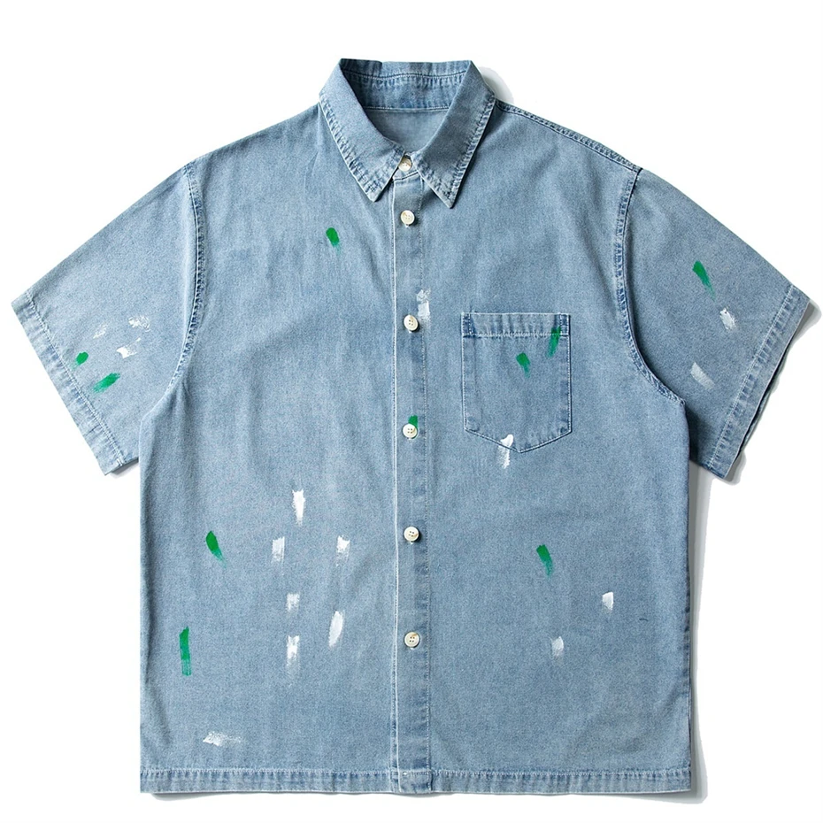 Summer Denim Short Sleeve Shirts Men Streetwear Vintage Blue Jeans Shirt Oversized Harajuku Washed Graffiti Casual Blouse Male
Summer Denim Short Sleeve Shirts Men Streetwear Vintage Blue Jeans Shirt Oversized Harajuku Washed Graffiti Casual Blouse Male
