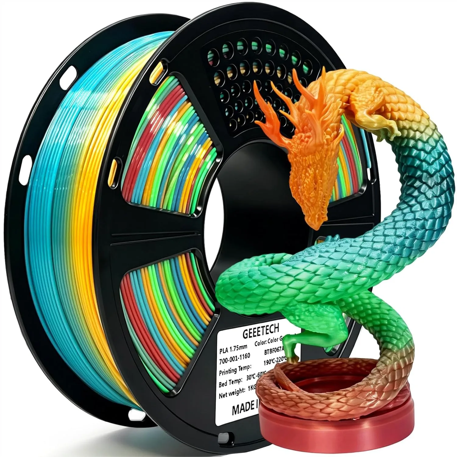 Rainbow PLA Filament 1.75mm, 3D Printer Multicolor Filament 1kg Spool, Color Changing with 0.02mm Accuracy
Rainbow PLA Filament 1.75mm, 3D Printer Multicolor Filament 1kg Spool, Color Changing with 0.02mm Accuracy
