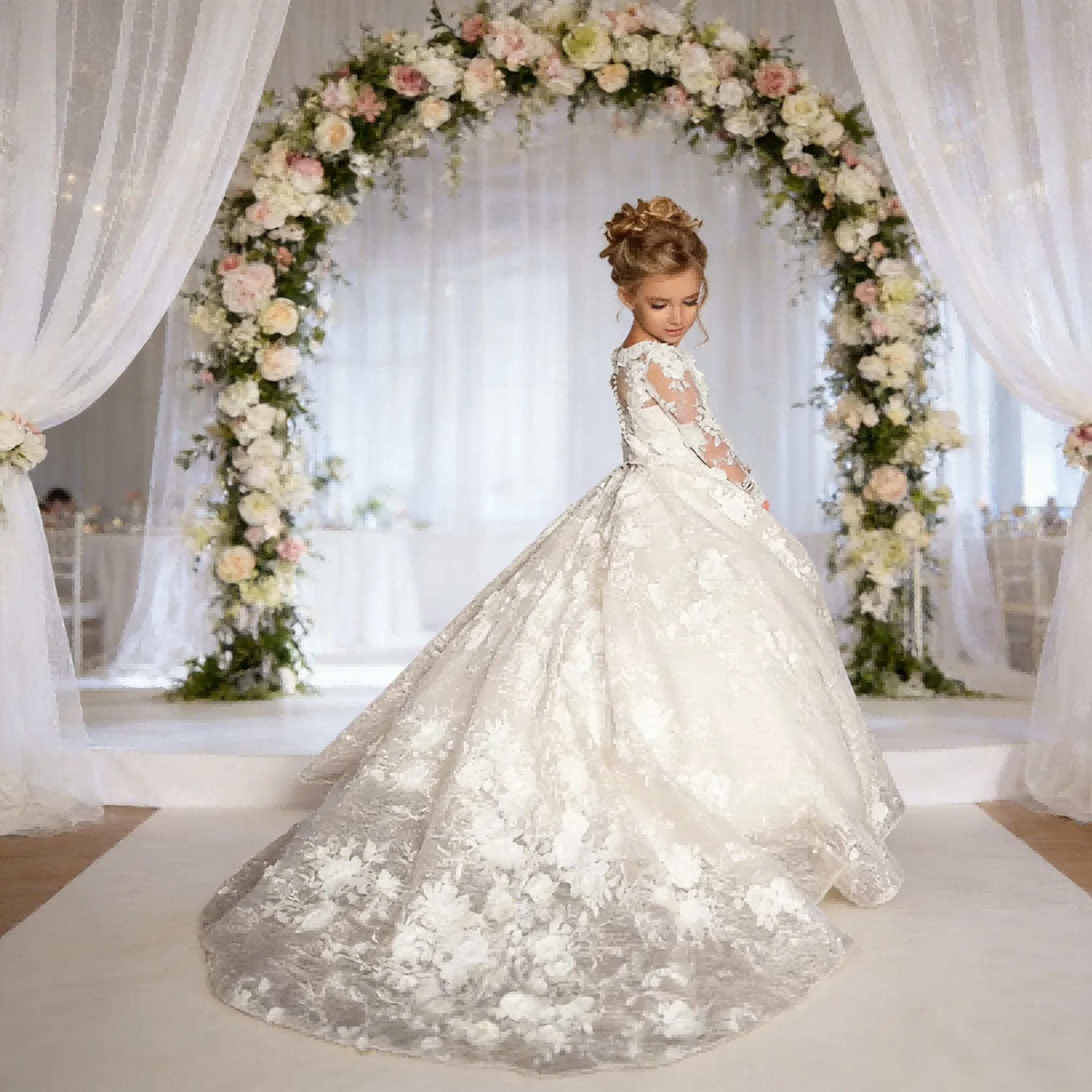 Вечернее платье для девочек, праздничное платье принцессы с длинным шлейфом для фортепиано, детское театрализованное представление в европейском и американском стиле, цветочная девушка
Вечернее платье для девочек, праздничное платье принцессы с длинным шлейфом для фортепиано, детское театрализованное представление в европейском и американском стиле, цветочная девушка