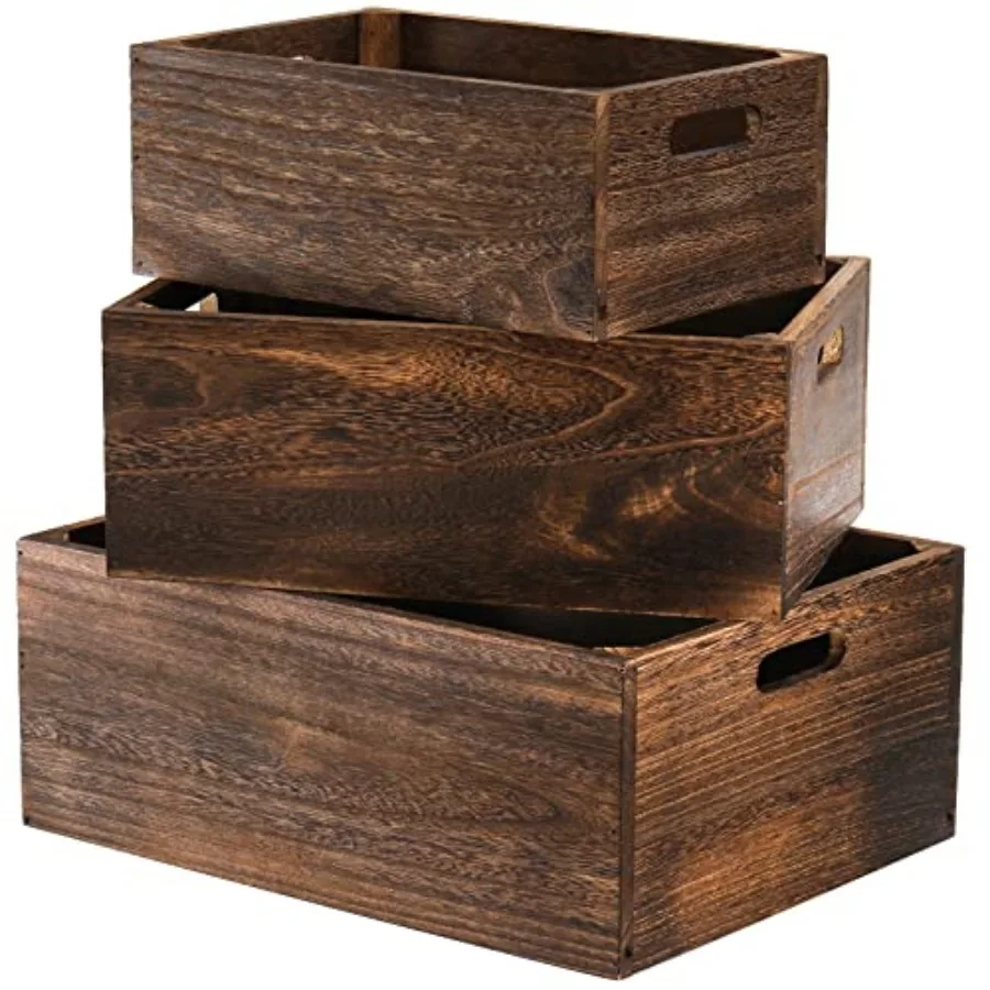 Set of 3 Wood Nesting Storage Crates with Handles, Decorative Farmhouse Wooden Crates Storage Containers Rustic Handmade Natura
Set of 3 Wood Nesting Storage Crates with Handles, Decorative Farmhouse Wooden Crates Storage Containers Rustic Handmade Natura