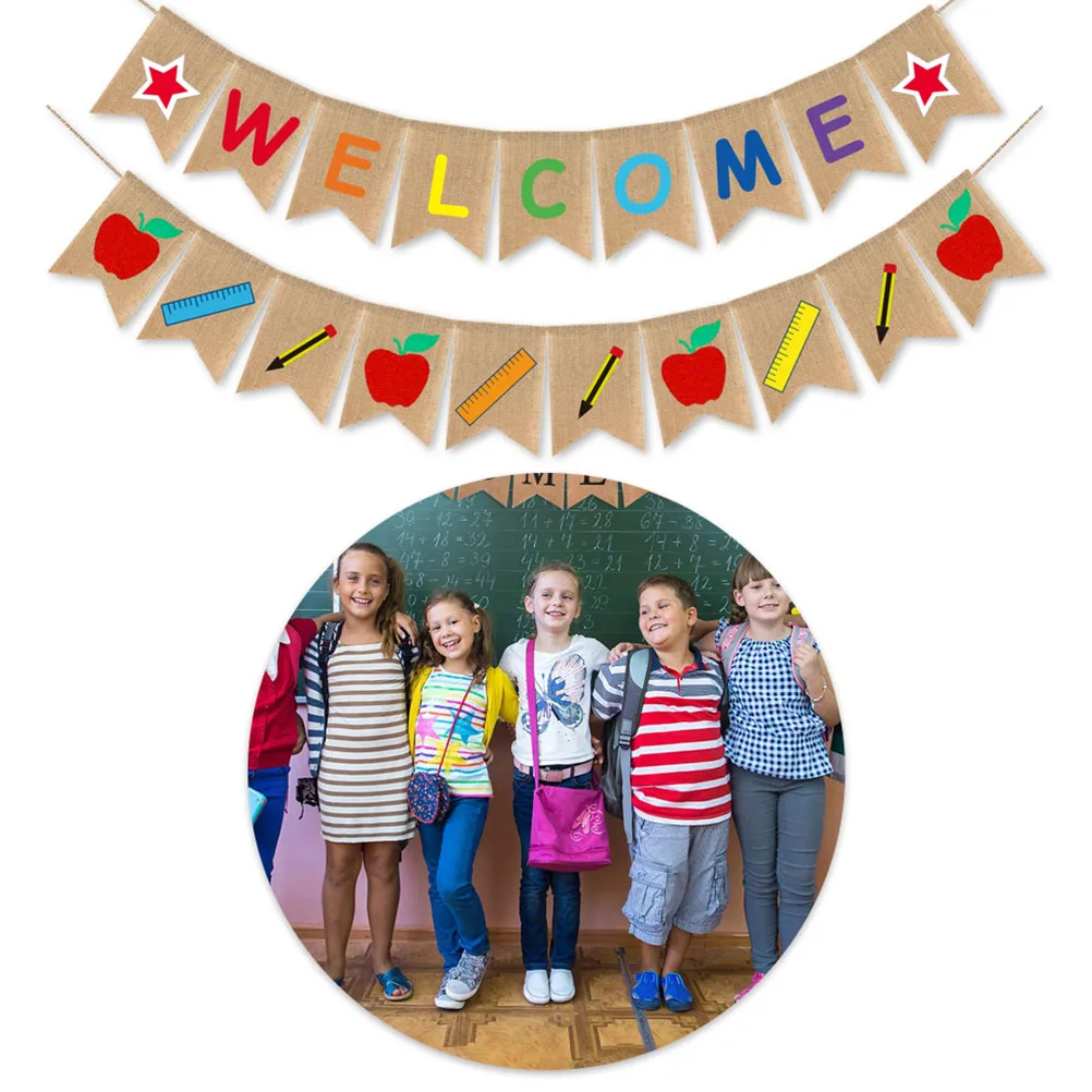 Apple Pencil Ruler School Banner Welcome Bunting Party Flag Decorations Classroom Wall Hanging Teacher Gift First Day Supplies
Apple Pencil Ruler School Banner Welcome Bunting Party Flag Decorations Classroom Wall Hanging Teacher Gift First Day Supplies