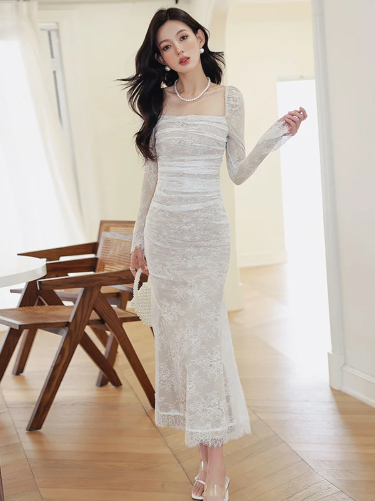 Dresses Women Lace Midi Dress Long Sleeve Square Collar Lace Up Bodycon Mermaid Spring summer Evening Party Prom Robe Vestidos
Dresses Women Lace Midi Dress Long Sleeve Square Collar Lace Up Bodycon Mermaid Spring summer Evening Party Prom Robe Vestidos