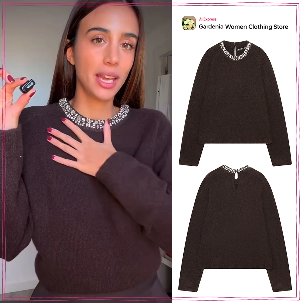 Elegant Chic Women Round Neck Sweaters with Jeweled Beads Autumn & Winter Stylish Brown Plain Knit Jeweled Bead Collar Knitwears
Elegant Chic Women Round Neck Sweaters with Jeweled Beads Autumn & Winter Stylish Brown Plain Knit Jeweled Bead Collar Knitwears