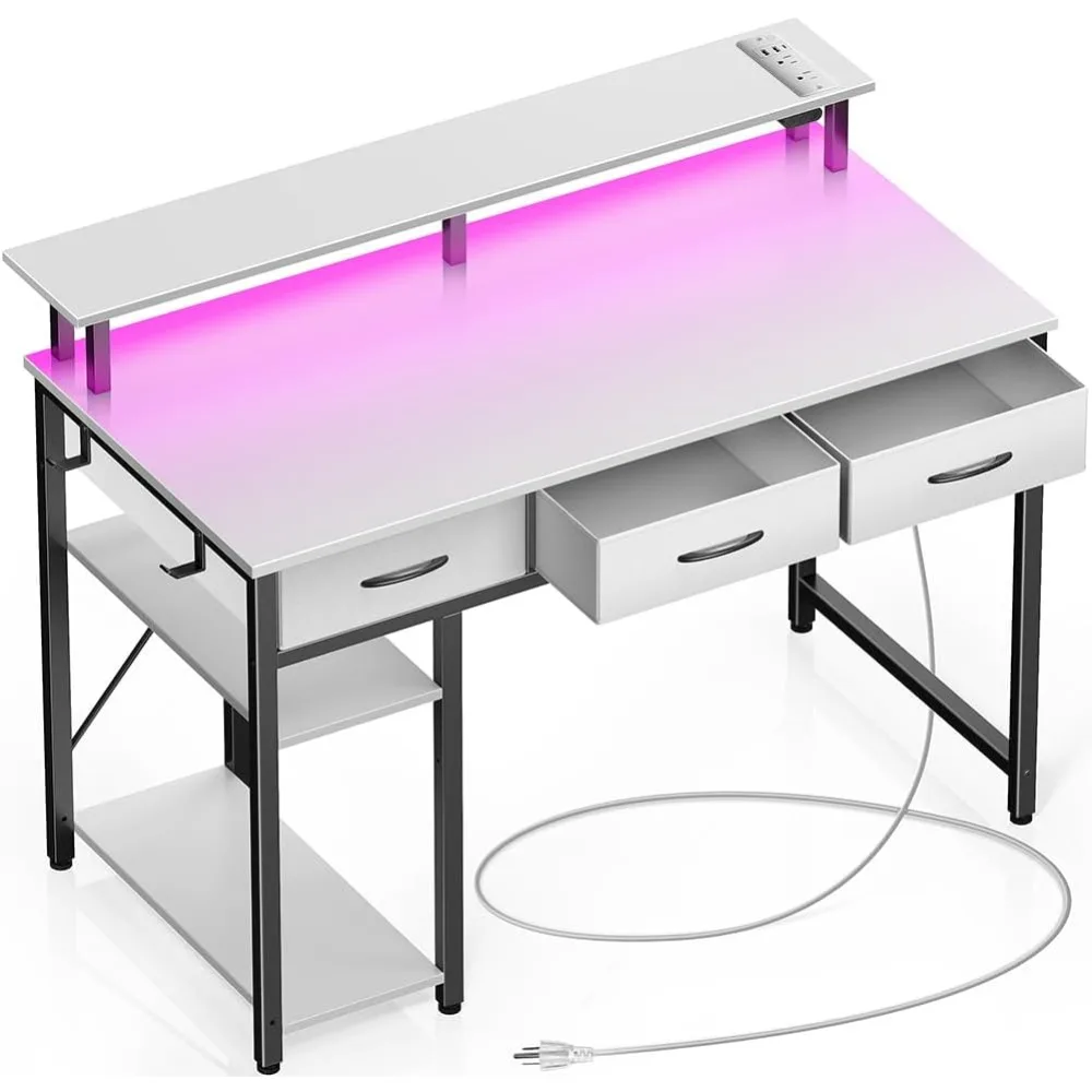 Computer Desk with Power Outlets & LED Light, Home Office Desk with 3 Drawers and Storage Shelves, Writing Desk
Computer Desk with Power Outlets & LED Light, Home Office Desk with 3 Drawers and Storage Shelves, Writing Desk